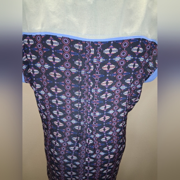 Greylin Blue Tan Silk Geometric Print Dress Size -L - Picture 8 of 11